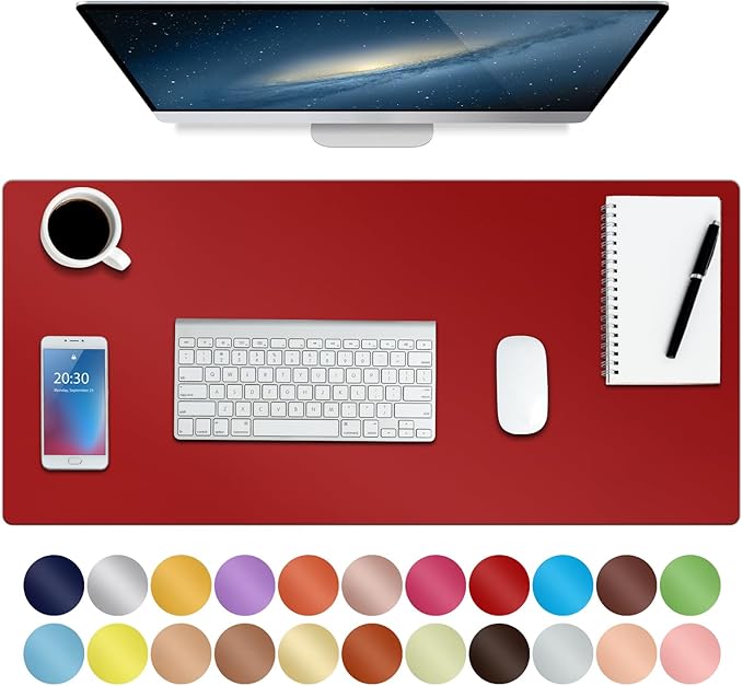 Boutilon Leather Desk Pad 30" x14",Non-Slip Mouse Pad,Office Desk Mat,Waterprooft PU Leather Desk Blotter,Desk Pad Protector,Desk Writing Pad for Home Office Decor (M-Red)