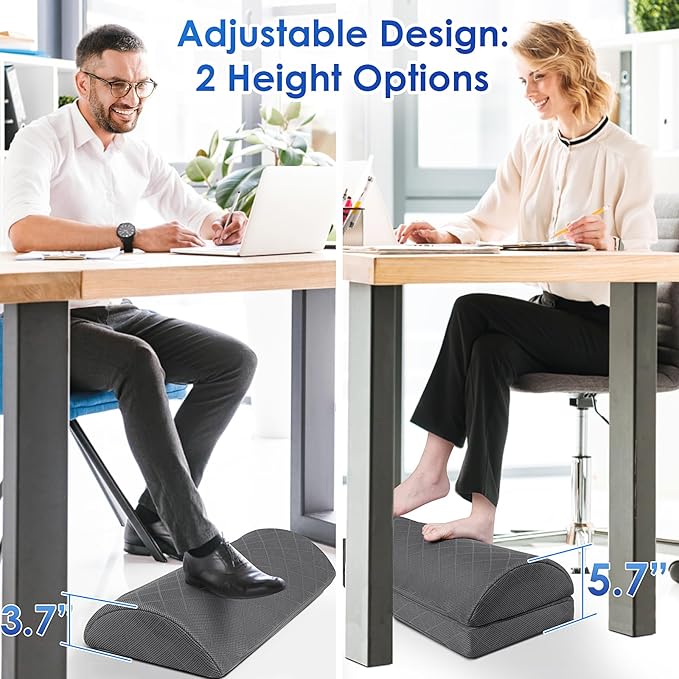Foot Rest for Under Desk at Work Adjustable Foam for Office and Home, Office Desk Accessories,Comfortable Footrest with 2 Adjustable Heights,Back & Hip Pain Relief (Gray-16.9 in)