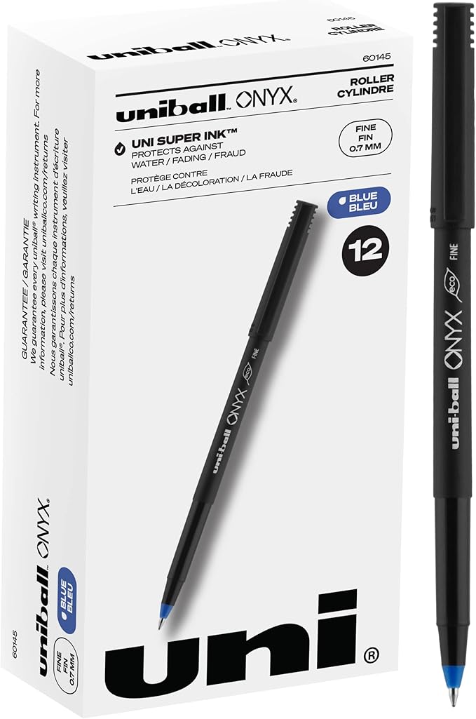 Uniball Onyx Rollerball Fine Point Gel Ink Pen Pack, Blue and Red, 0.7mm, 12 Count