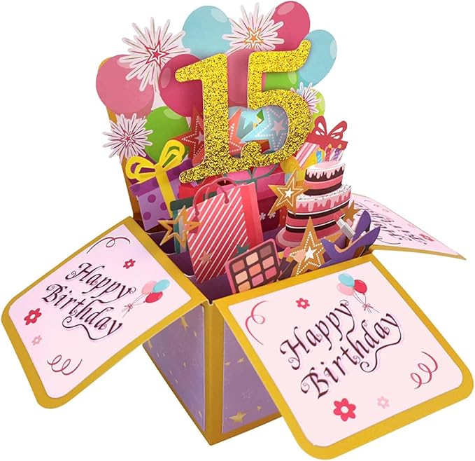 Asmallgf Sweet 15th Birthday Popup Greeting Card, Naughty Fifteen Bday Gift for Teen Girls Boys, Great 3D Greeting Card from Mom Dad