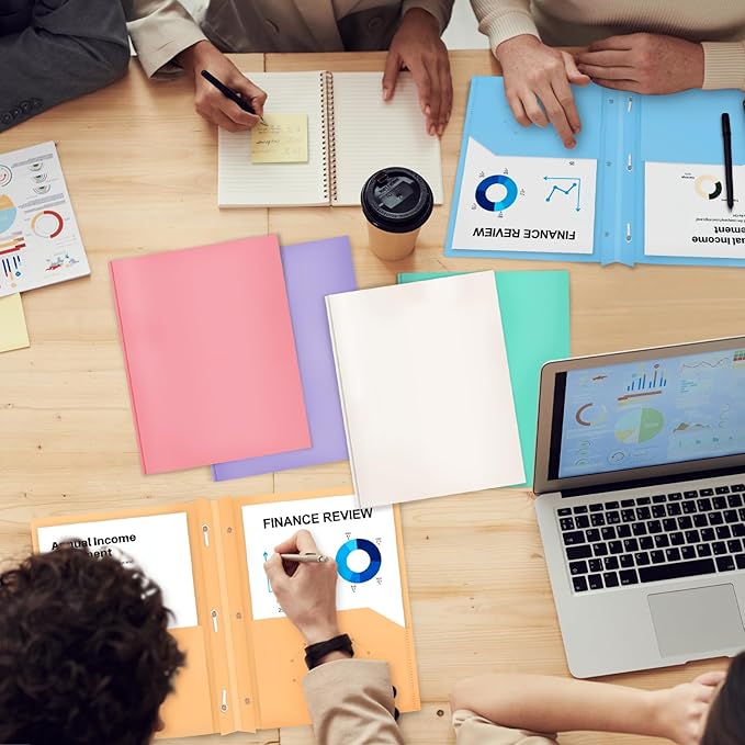 ViVin 12-Pack Sturdy Plastic Folders with Pockets and Prongs, 2 Pocket Folders with 3-Prong Fasteners, Holds 8.5 * 11 Letter Size Paper, for School, Home and Office (White)