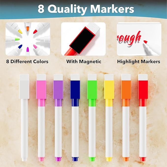 Acrylic Grocery List Magnet Pad for Fridge, Reusable to Do List for Refrigerator, Clear Notepad Note Planning Board, Shopping List, Reminders, w/ 8 Colors Markers, 15"x11"