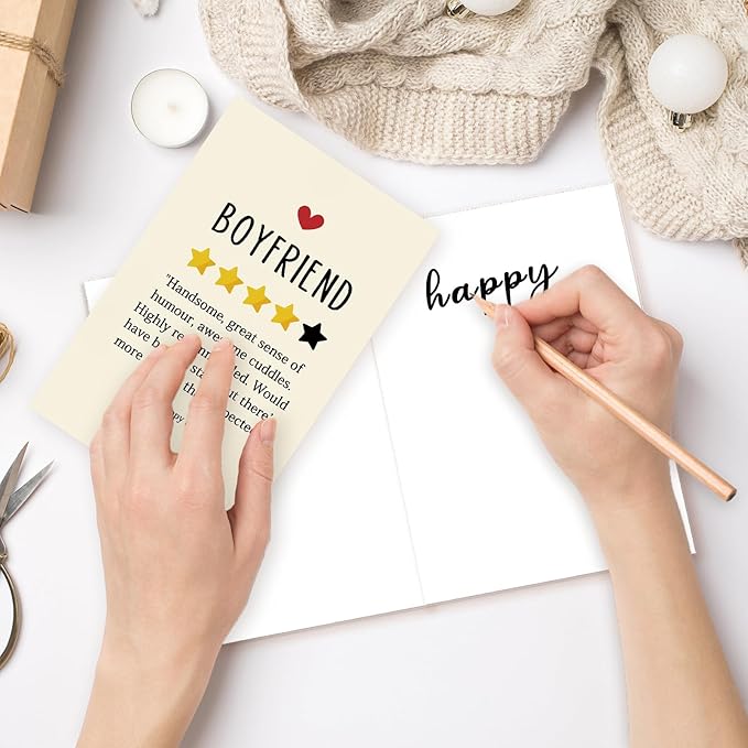 Funny Birthday Card for Boyfriend,Happy Birthday Cards Gifts for Men Him,Humorous 4-Star Review Bday Gift Card for Boyfriend,Romantic Birthday Gifts for Boyfriend from Girlfriend