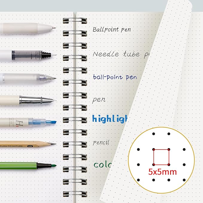 EMSHOI B5 Spiral Notebook Bullet Dotted Journal, Large 7.48" X 10.15", 300 Pages/150 Sheets, 100gsm Dot Grid Paper, Waterproof Hardcover, for Office School Women Men Work Writing Notes-LightBlue