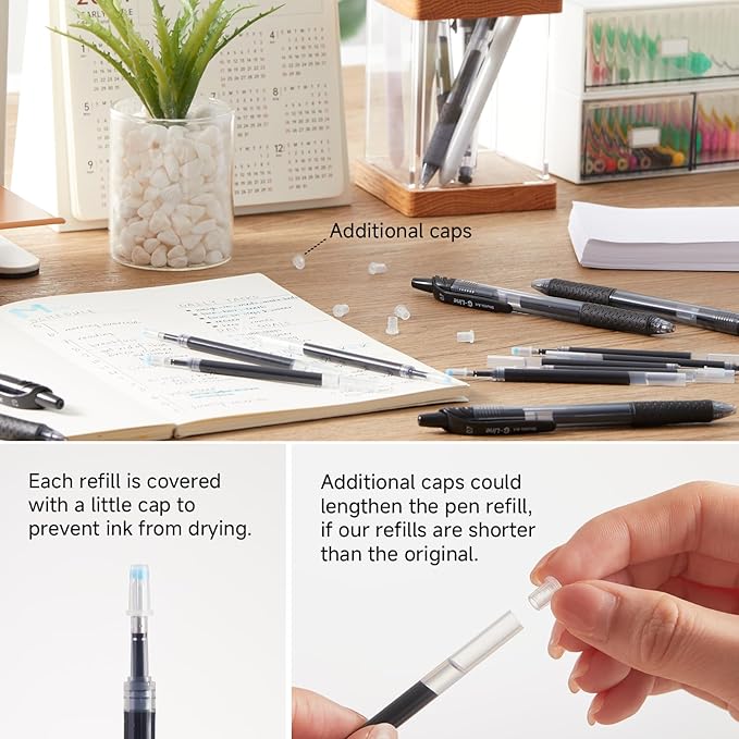 Retractable Gel Pen Refills, Shuttle Art 30 Pack Black Rollerball Gel Ink Pens Refills, Bulk Set, 0.7mm Fine Point for Writing Journaling Taking Notes School Office Home