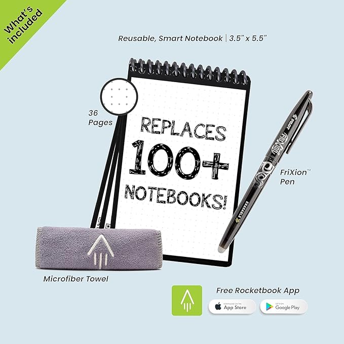 Rocketbook Smart Reusable Notebook, Mini Spiral Notebook, Neptune Teal, (3.5" x 5.5")