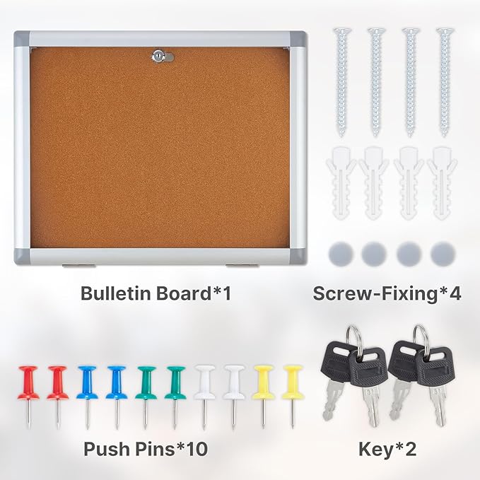 Outdoor Enclosed Cork Bulletin Board Tamper-Proof Dispaly Case, Aluminium Frame, Weatherproof Cork Noticeboard, Enclosed Cork Board for School, Office, Restaurant, Hospital etc(20 * 16inches)