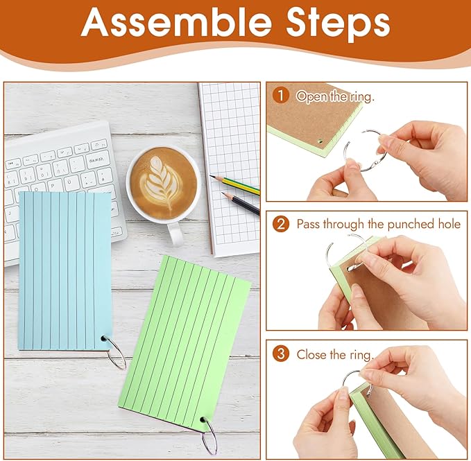 350 Pcs Index Cards With Ring, 3x5 Inches Flash Cards With Rings,Colored Heavy Notecards With Ring, Punched Lined Study Cards For School, College, Home, Office, Memory, To Do List (5 Colors)