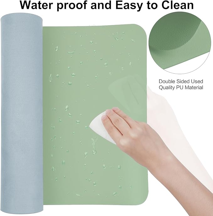 Boutilon Leather Desk Pad 35"x 17" Non-Slip Mouse Pad,Office Desk Mat,Waterprooft PU Leather Desk Blotter,Desk Pad Protector,Desk Writing Pad for Home Office Decor (L-Green,35"x 17")