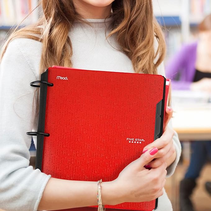 Five Star Flex Refillable Notebook + Study App, College Ruled Paper, 1 Inch TechLock Rings, Pockets, Tabs and Dividers, 200 Sheet Capacity, Red (29328AB2)