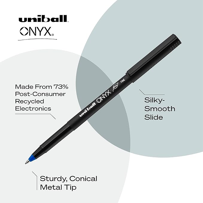 Uniball Onyx Rollerball Fine Point Gel Ink Pen Pack, Blue and Red, 0.7mm, 12 Count