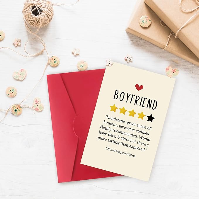 Funny Birthday Card for Boyfriend,Happy Birthday Cards Gifts for Men Him,Humorous 4-Star Review Bday Gift Card for Boyfriend,Romantic Birthday Gifts for Boyfriend from Girlfriend