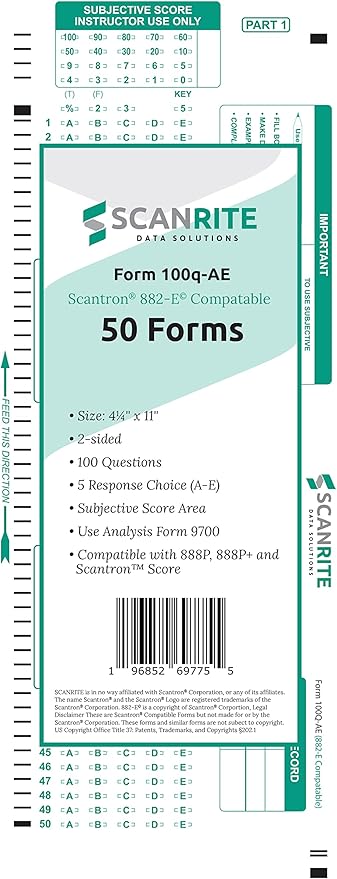 ScanRite - 882-E Scantron Compatible Testing Sheet (50 Sheet Pack)