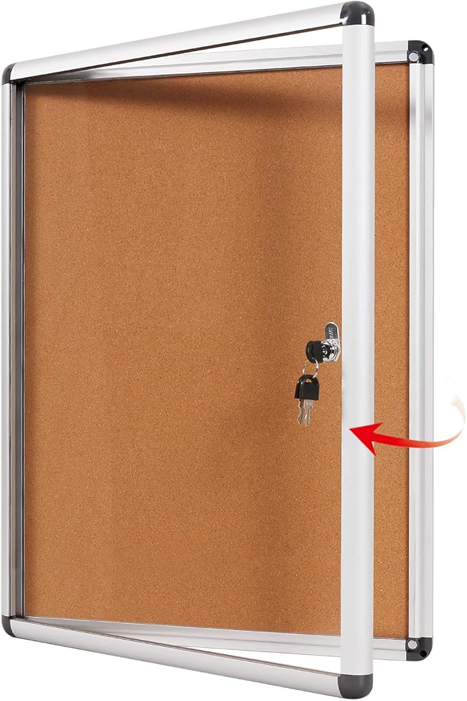 SWANCROWN Enclose Bulletin Board Tamper-Proof Dispaly Case School Office Cork Noticeboards for Information Photo, 38x28inch (9xA4)
