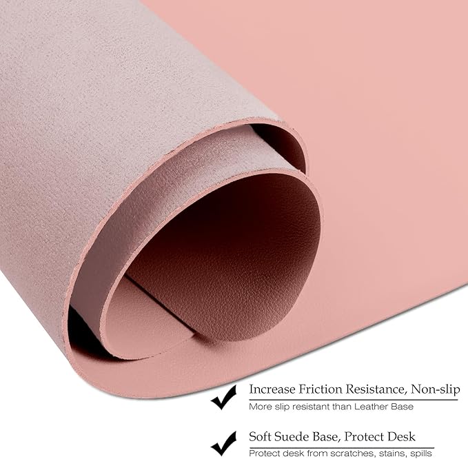 Boutilon Leather Desk Pad 35"x 17" Non-Slip Mouse Pad,Office Desk Mat,Waterprooft PU Leather Desk Blotter,Desk Pad Protector,Desk Writing Pad for Home Office Decor (L-Pink,35"x 17")