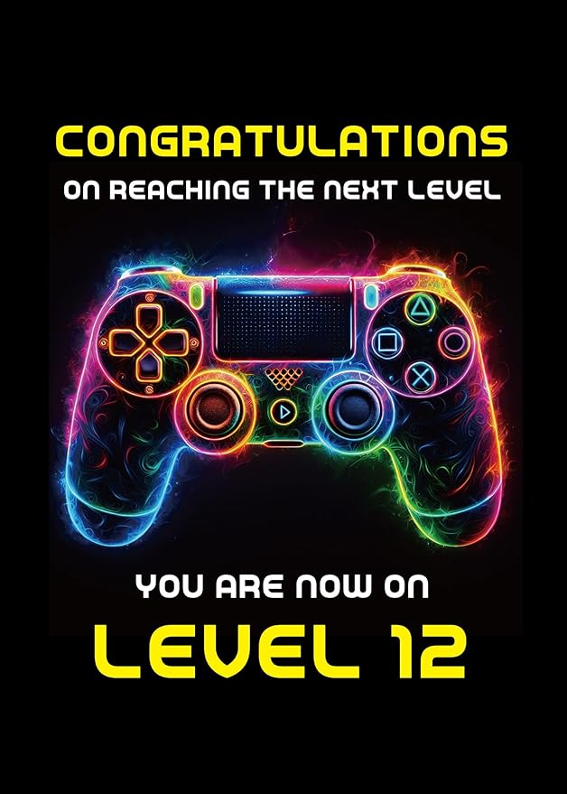 Gooji 5x7 Gamer Birthday Card for Boys โ Cool Video Game Birthday Card for Son, Grandson, Brother, Nephew, Kids Ages 9, 10, 11, 12 โ Fun Gift for Gamers (12Y)