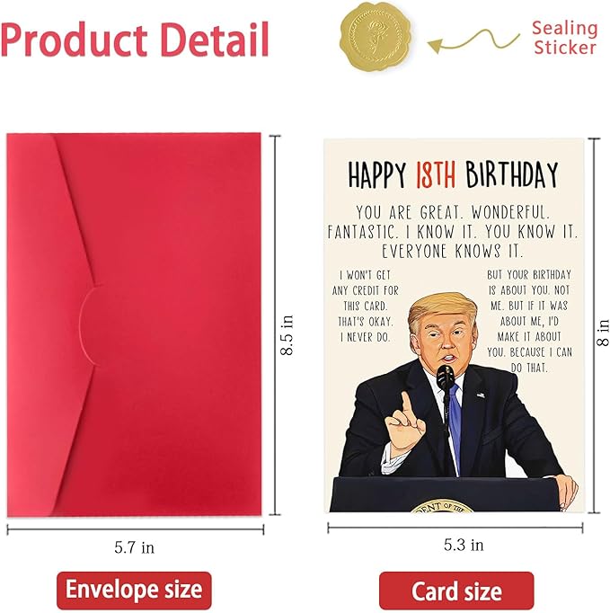 Funny Trump 18th Birthday Card for Boys Girls, Unique 18 Year Old Birthday Gifts for Him Her, Humorous Donald 18th Birthday Decorations for Son Daughter, Happy 18th Bday Gifts Cards