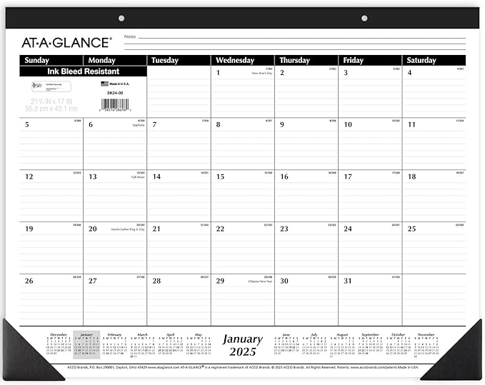AT-A-GLANCE 2025 Desk Calendar, Desk Pad, Monthly, 21-3/4" x 17", Large, Ruled Blocks, 3 Pack (AZSK240025)