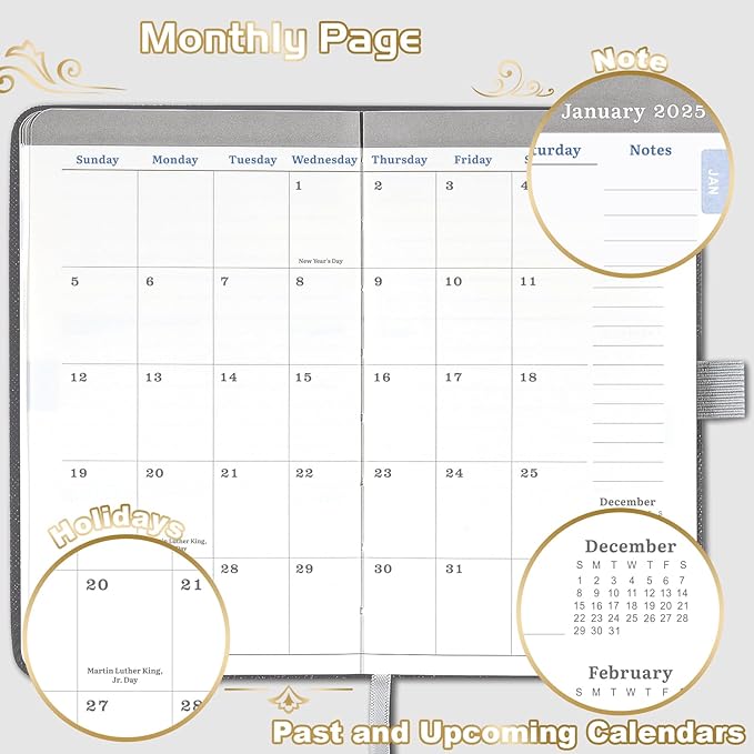 2025 Pocket Planner - Pocket Planner 2025, Weekly & Monthly Planner from JAN 2025- DEC 2025, 6.3''Γ3.8'', Small Planner for Purse, Pen Loop, Inner Pocket, 2 Bookmark