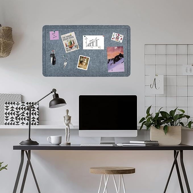 Vuzvuv Dark Grey 28"x16" Large Cork Board with 50 Push Pins & Sticky Notes, Self-Adhesive Bulletin Board No Damage for Wall, Felt Pin Board for Paste Notes, Photos, Schedules Offices Home
