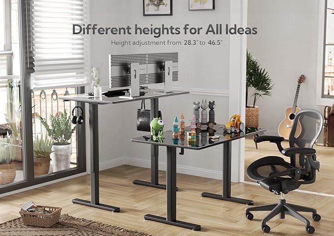 Glass Standing Desk, Small Electric Standing Desk Adjustable Height, 40 Inch Adjustable Stand Up Desk, Quick Install Home Office Computer Desk, Black