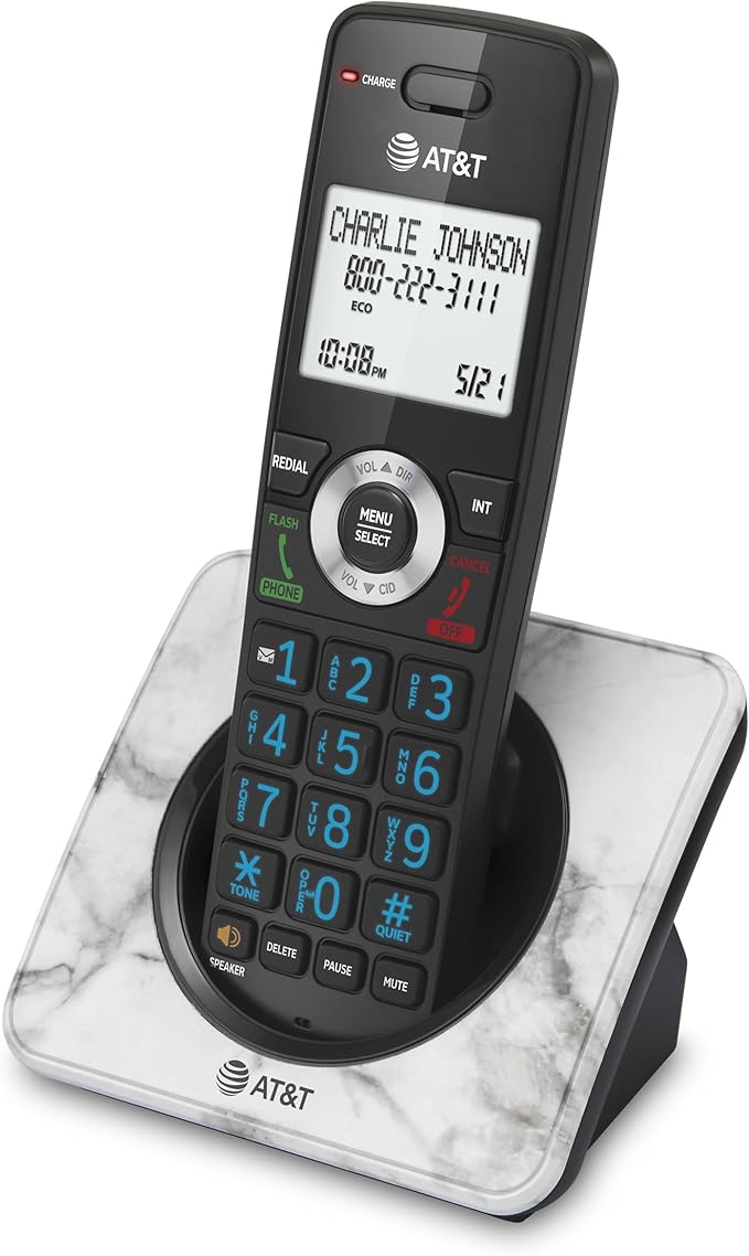 AT&T GL2101-1M DECT 6.0 Cordless Home Phone with Call Block, Caller ID, Full-Duplex Handset Speakerphone, 2" White Backlit Display, Lighted Keypad (Marble)