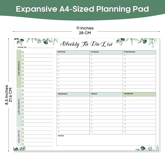 Weekly To Do List Notepad with 52 Tear Off Sheets(8.5"×11")- Undated Weekly Desk Planner for Women & Man,Work and Home-Serene Green