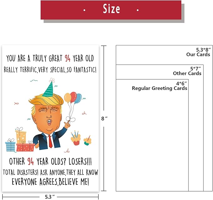 Funny Trump 94th Birthday Card for Grandpa Grandma, Best Donald 94th Birthday Gift for Women Men, Sweet 94 Years Old Birthday Idea for Old Dad Mom, Humor 94th Birthday Card for Him Her