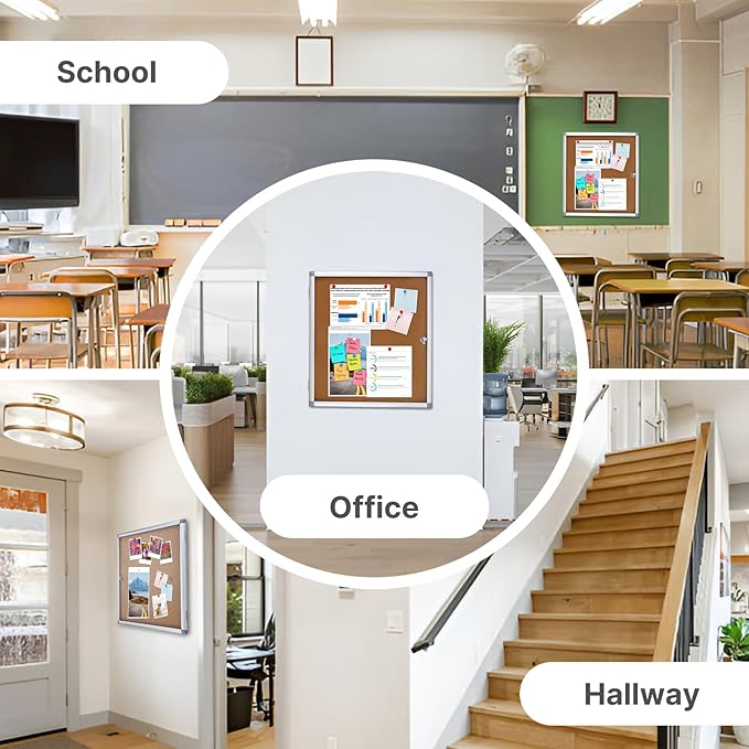 Outdoor Enclosed Cork Bulletin Board Tamper-Proof Dispaly Case, Aluminium Frame, Weatherproof Cork Noticeboard, Enclosed Cork Board for School, Office, Restaurant, Hospital etc(28 * 26inches)