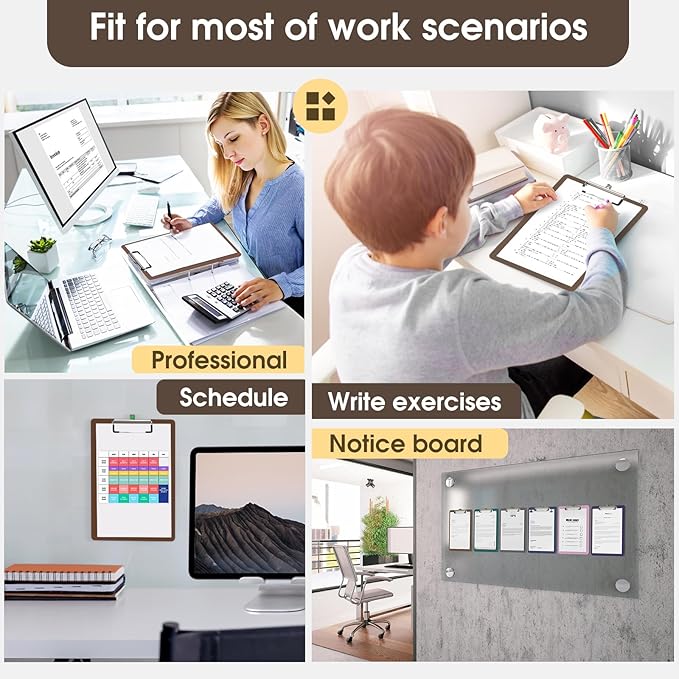 Plastic Clipboards 2 Pack, A4 Brown Clip Board 8.5x11 for Classroom, Students, Kid, Woman, Size 9" x 12.5" with Low Profile Clip, Office & School Supply