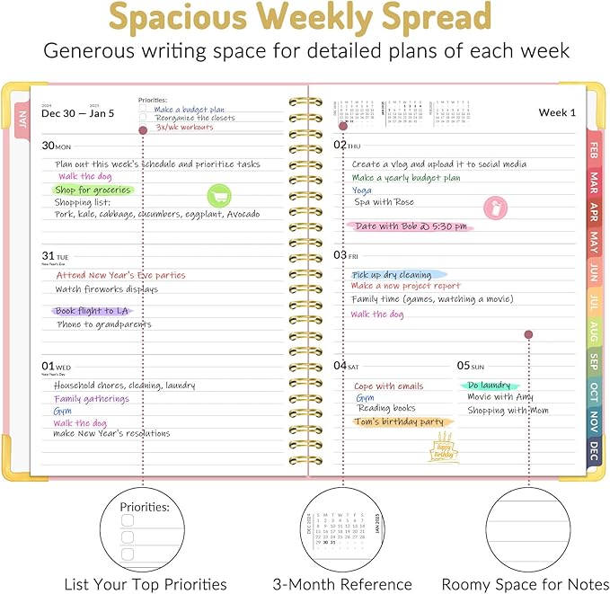 Forvencer 2025 Planner, Hardcover Weekly and Monthly Planner, January 2025 - December 2025, 6" x 8", Spiral Calendar Planner with Tabs, Exquisite Daily Organizer Notebook with Inner Pocket, Agenda Journal for Office Home School, A5 Size, Purple Marble