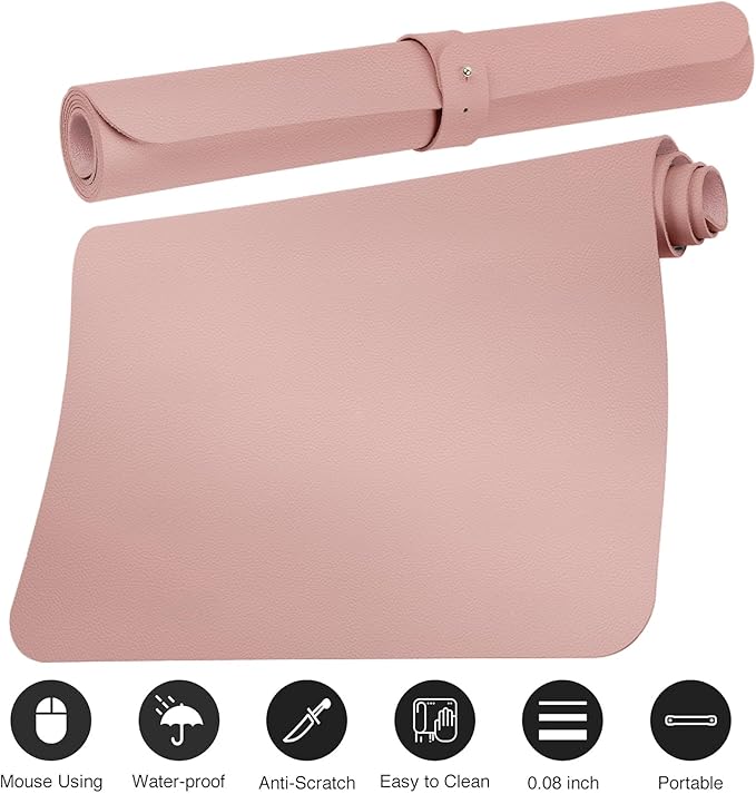 Boutilon Leather Desk Pad 35"x 17" Non-Slip Mouse Pad,Office Desk Mat,Waterprooft PU Leather Desk Blotter,Desk Pad Protector,Desk Writing Pad for Home Office Decor (L-Pink,35"x 17")