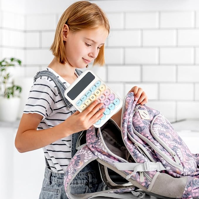 Mechanical Switch Calculator with Big Buttons, Calculators Desktop, 12 Digits, Large LCD Display, Desk Calculator, Cute Pink Calculator for Teachers Students Basic Office (White)