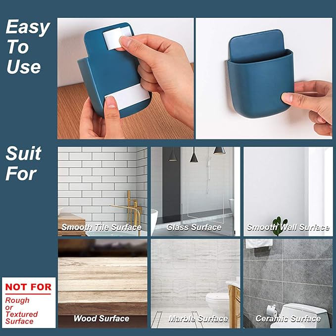 3 Pcs Remote Control Holder, Wall Mount Pen Holder Hole-Free Self Adhesive Phone Charging Organizer Pencil Storage Containers for Home Office School Supply Orgaizer (Gray