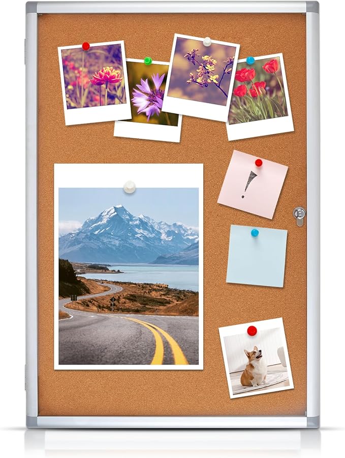 Outdoor Enclosed Cork Bulletin Board Tamper-Proof Dispaly Case, Aluminium Frame, Weatherproof Cork Noticeboard, Enclosed Cork Board for School, Office, Restaurant, Hospital etc(36 * 24inches)