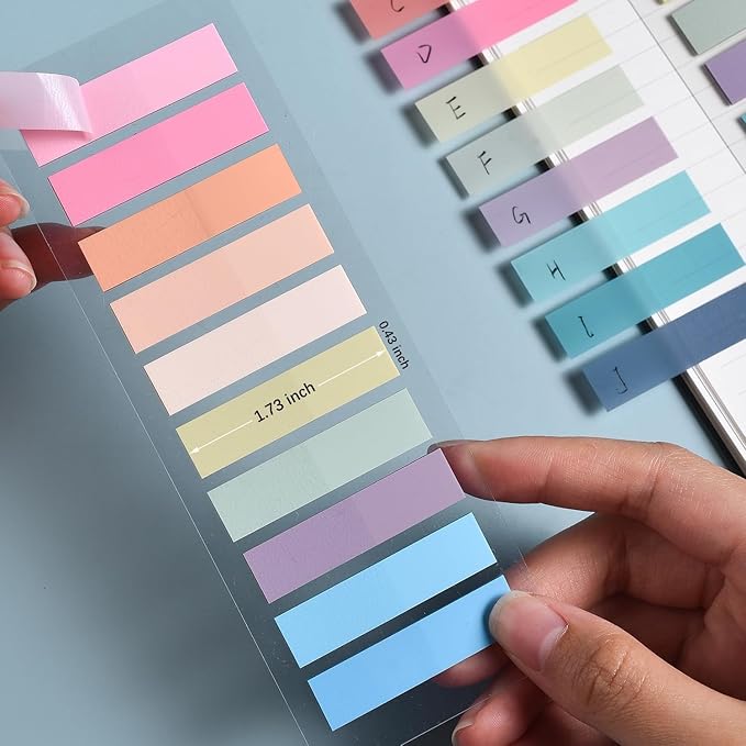 Lysas 1200pcs Page Markers, Morandi Sticky Note Tabs Colored Translucent Writable and Repositionable Book Flags Tabs Strip Index Page Tabs