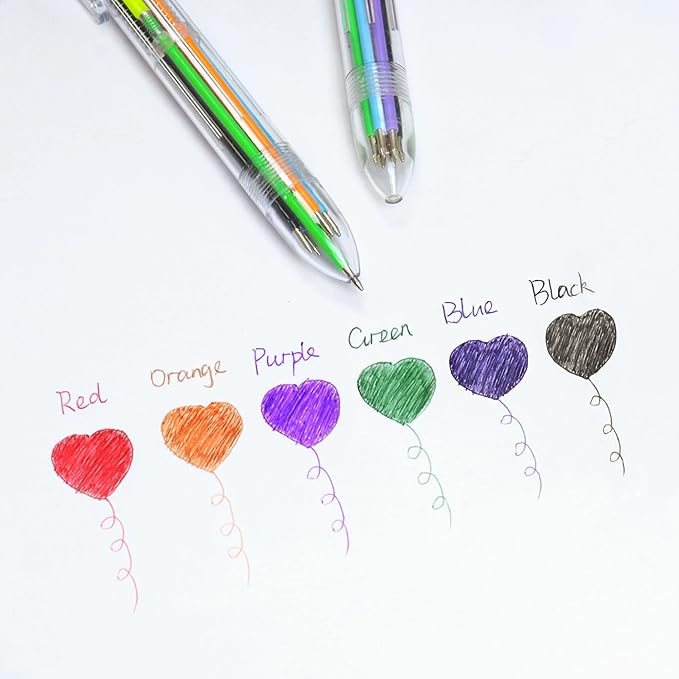 IHPUKIDI 12 Pack 0.5mm 6-in-1 Multicolor Ballpoint Pen, 6 Color Transparent Barrel Retractable Ballpoint Pens for Office School Supplies Students Gift