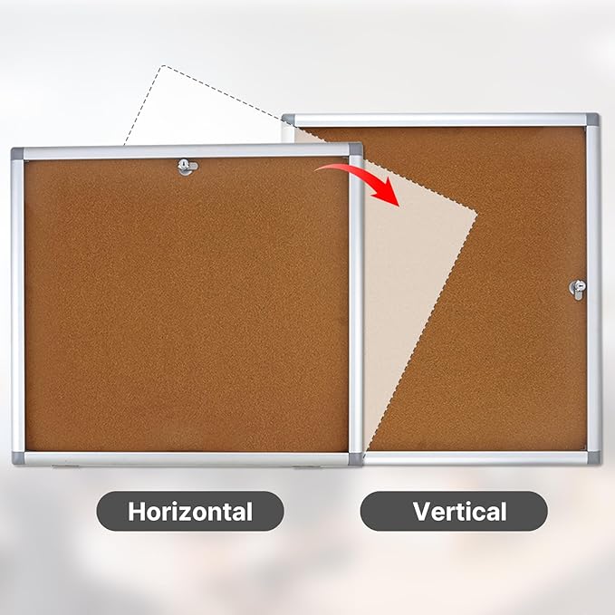 Outdoor Enclosed Cork Bulletin Board Tamper-Proof Dispaly Case, Aluminium Frame, Weatherproof Cork Noticeboard, Enclosed Cork Board for School, Office, Restaurant, Hospital etc(28 * 26inches)