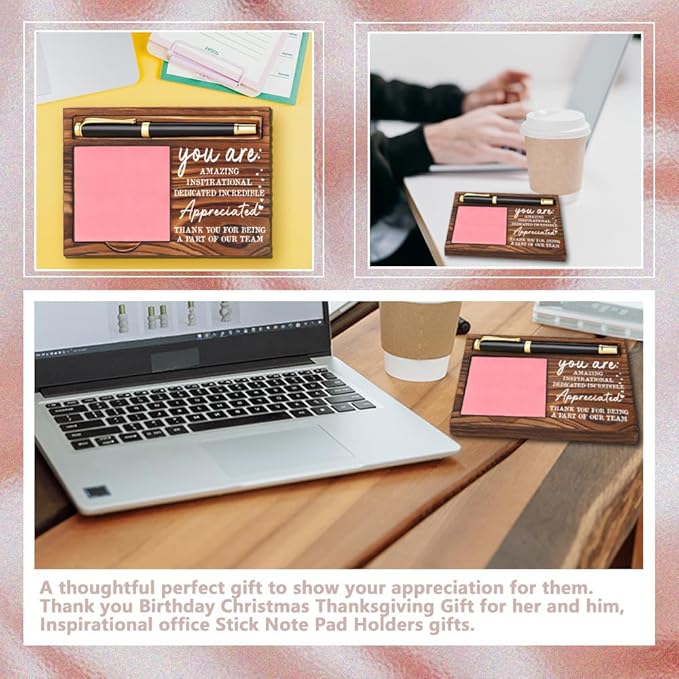 Appreciation Sticky Note Holder, Thank You Appreciation Gifts for Leader Coworker Nurse Social Worker HR Psychologist, Inspirational Quote for Desk Self-Stick Note Pad Holders YB357