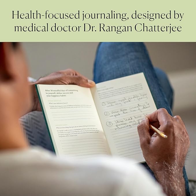 The Three Question Journal Dr. Rangan Chatterjee - Daily Gratitude Journal 2025 for Mindfulness, Stress Relief, Guided Journal for Daily Mental Wellness Personal Growth - Linen - Intelligent Change