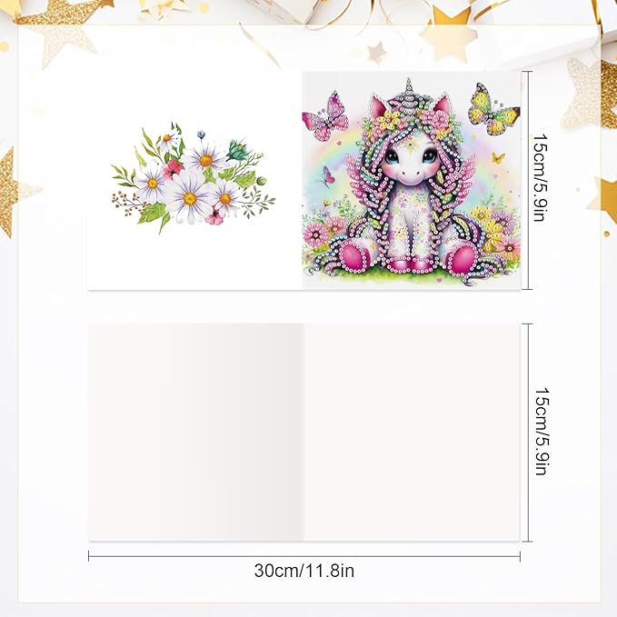 6 Pcs 5D Diamond Painting Greeting Cards Kits, Handmade Festival Greeting Cards with Envelopes DIY Diamond Art Crafts Birthday Cards Sparkling Holographic Designs for Birthdays (Colorful Animals)