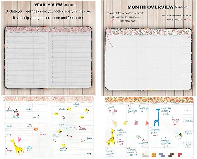 Flowery Journal, Planner Notebook and Calendar Schedule Organizer (Pink Cherry Blossom, A7(5 inch))