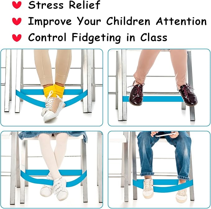 20 Pack Chair Bands for Kids with Fidgety Feet, ADHD Tools for Kids, ROOKEA Sensory Room Must Haves for Adhd Kids Fidget Chair Bands Autism Classroom Must Haves ADHD Tools for Classroom Home Chairs