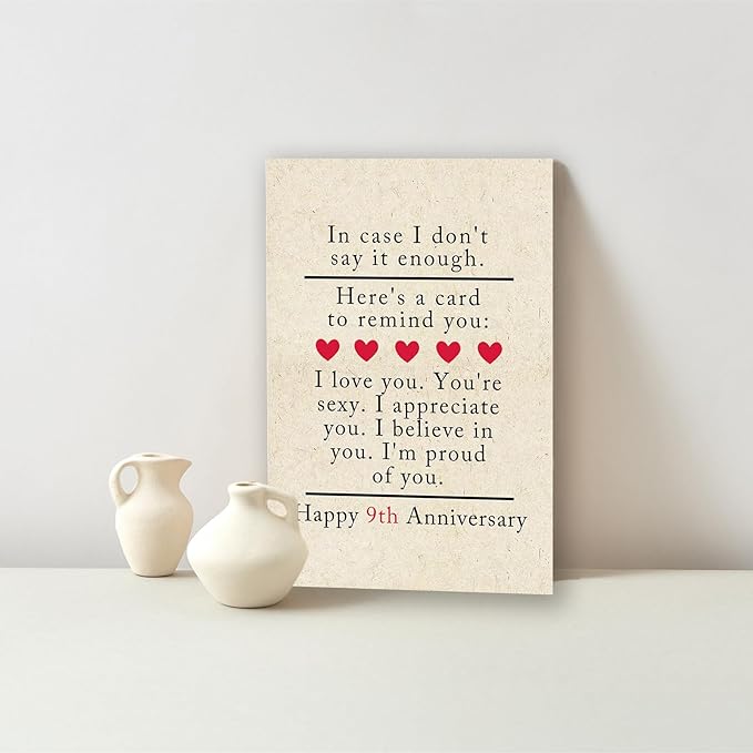 9 Year Anniversary Card Gifts for Him Her,Happy 9th Anniversary Card for Woman Men,Pottery Anniversary Card Gifts for Husband Wife,9th Wedding Anniversary Card