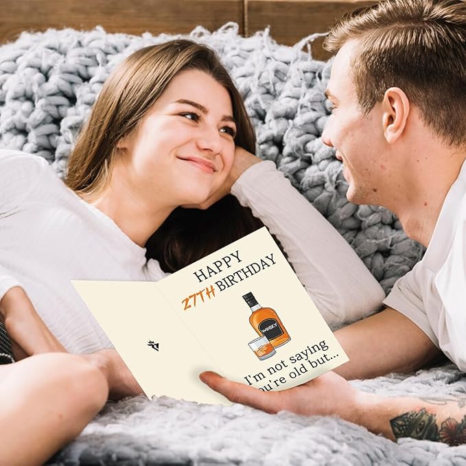 Funny 27th Birthday Card for Her Him, Happy 27th Birthday Decorations for Men Women, Unique 27th Birthday Gifts for Son Daughter, Whiskey 27 year old Bday Gift Ideas