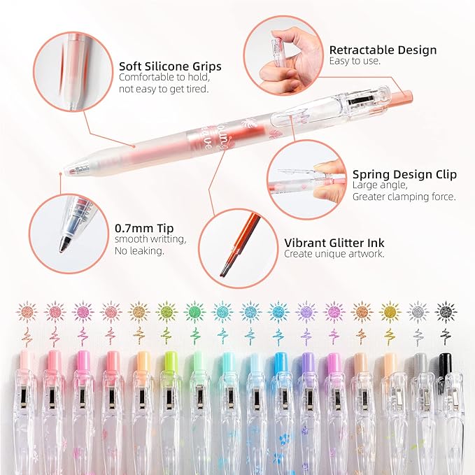 8 Color Retractable Gel Pens Colorful Glitter Gel Pen Set Japanese Style 0.7mm Aesthetic Colored Pens for Office School Stationery Supplies (8B)…