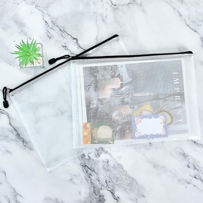 Vuzvuv A5-22 PCS 9.49"x 7.09"Mesh Zipper Pouch Set,Resistant Document File Folders Plastic Mesh Bag with Label Sticker for File, Document, Makeup, Board Game School Office Home Travel Storage