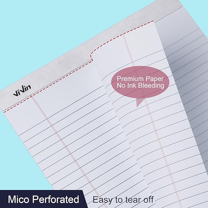ViVin 5 x 8 Inch Note Pads, 12 Pack, Narrow Ruled, 50 Sheets Per Writing Pad, Perforated, Legal Pads Ideal for Home, Office, Business, 600 Sheets (12 Pack of 50),White Paper
