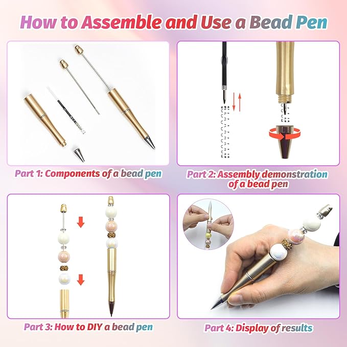 45 Pieces Beadable Pens - Beaded Pens Colourful Plastic Diy Black Ink Ballpoint Pens Bulk - Bead Pens Suitable For Teacher, Students, Office, School, Graduation Gift Supplies