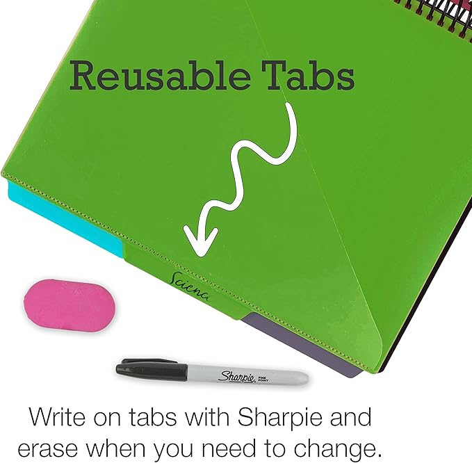 Samsill 2 Pack Deluxe 24 Pocket Spiral Project Organizer with Inner Zipper Pouch, Customizable Front Cover, 12 Dividers with Erasable Write-On Tabs in Fashion Colors, Plastic Folders with Pockets